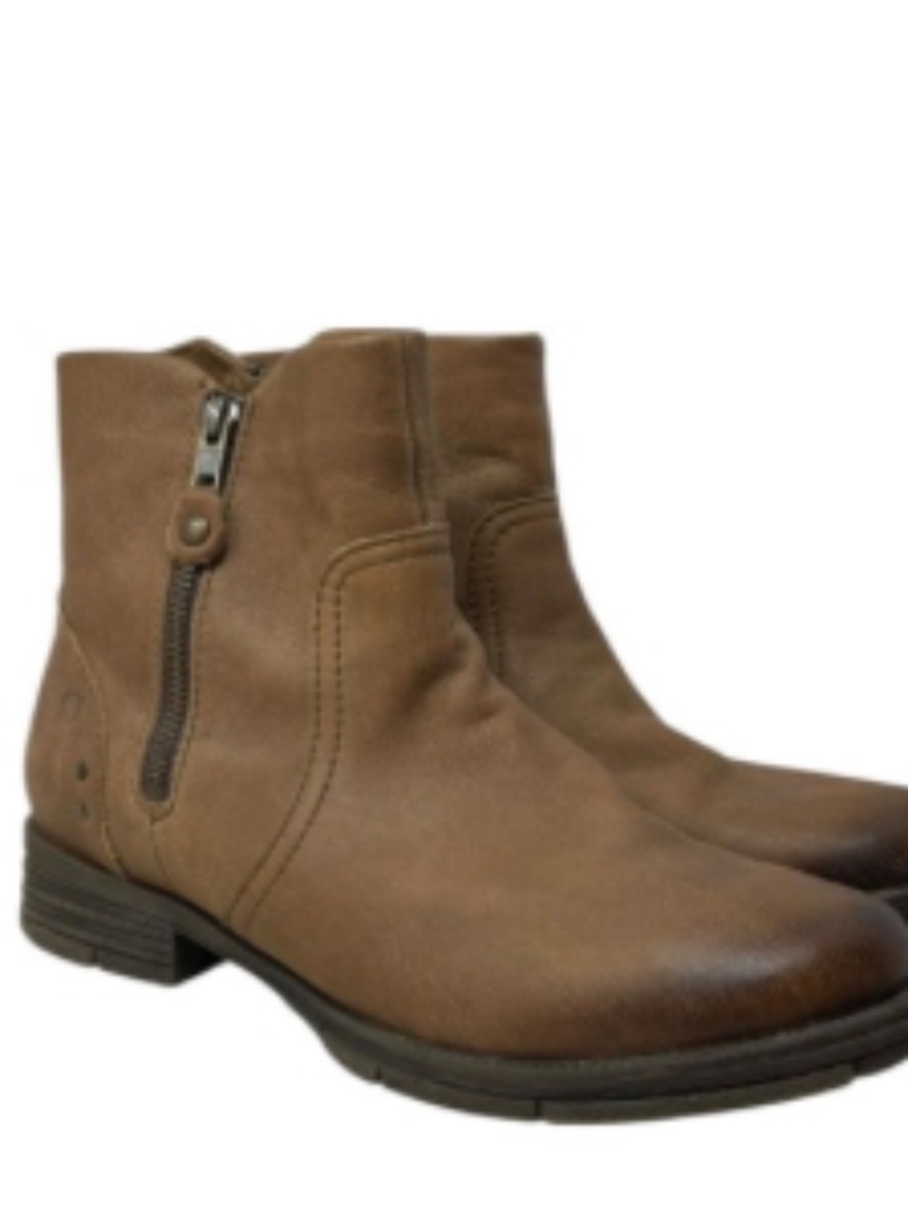 Børn Tan Leather Ankle Booties with Side Zipper | 8.5